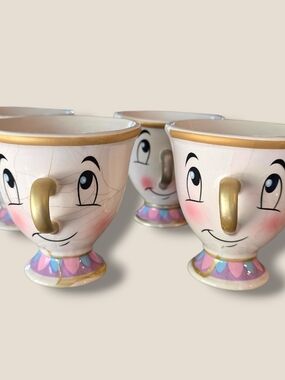 Disney Beauty & The Beast Fab NY Mrs. Tea Cup Coffee Or Tea Mugs Set Of 4